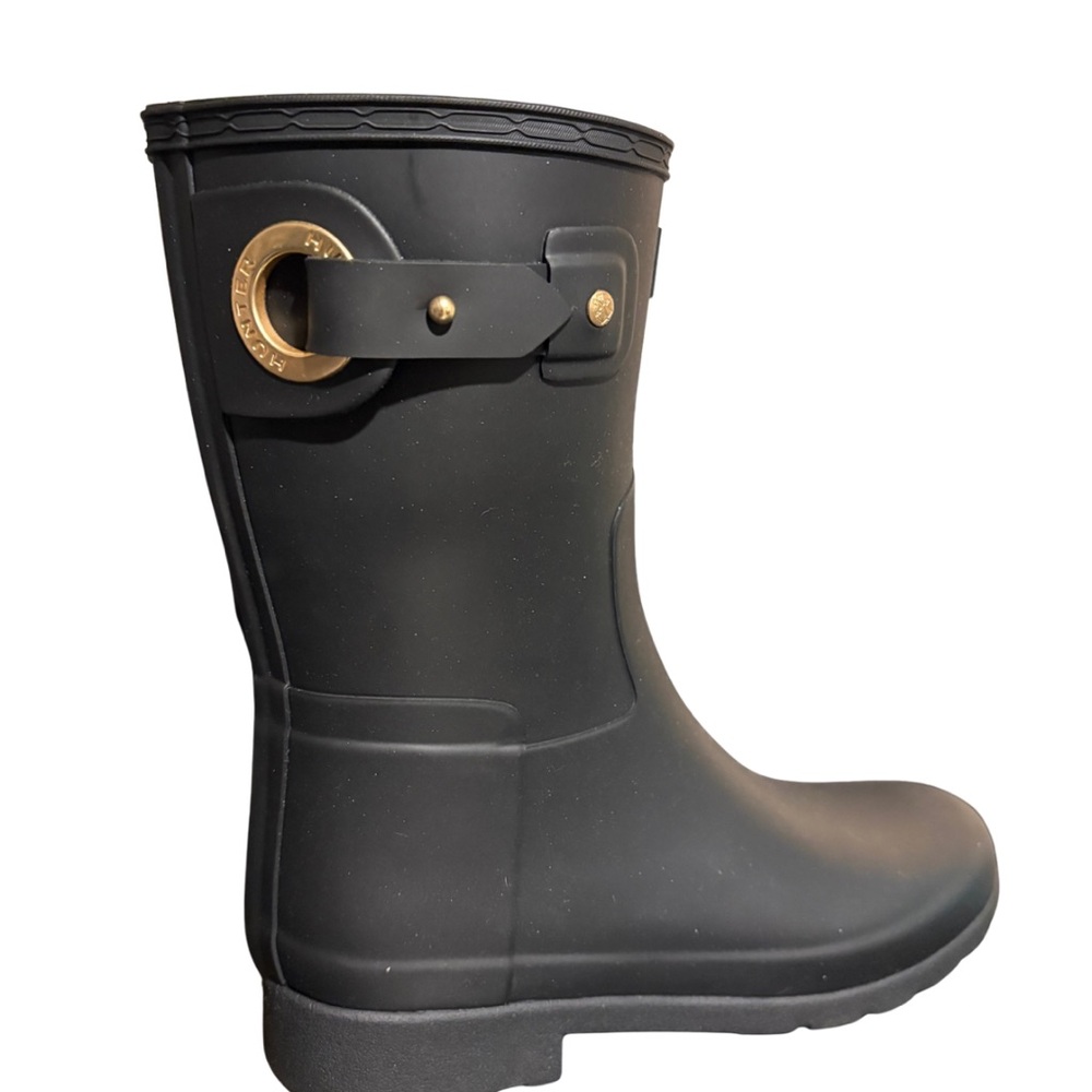 Brand New Hunter Womens Boots Refined Short Eyelet Buckle Mid Calf RubberTextile